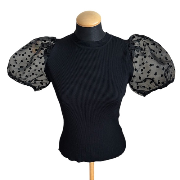 Ultra Pink Tops - Ultra Pink Top Short Sleeve Black Polka Dot Puff Sleeve Blouse Size L